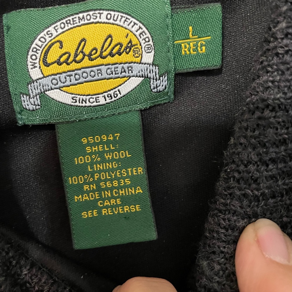 Cabela’s Outdoor Gear 1/4 Zip 100% WOOL LONG SLEEVE GRAY SWEATER elbow patches - Picture 3 of 7